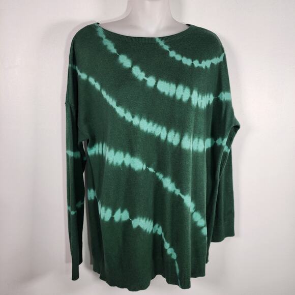 J. Jill Womens Tie Dye Sweater Small Green Cotton Viscose Blend Ribbed Pullover - Picture 5 of 10